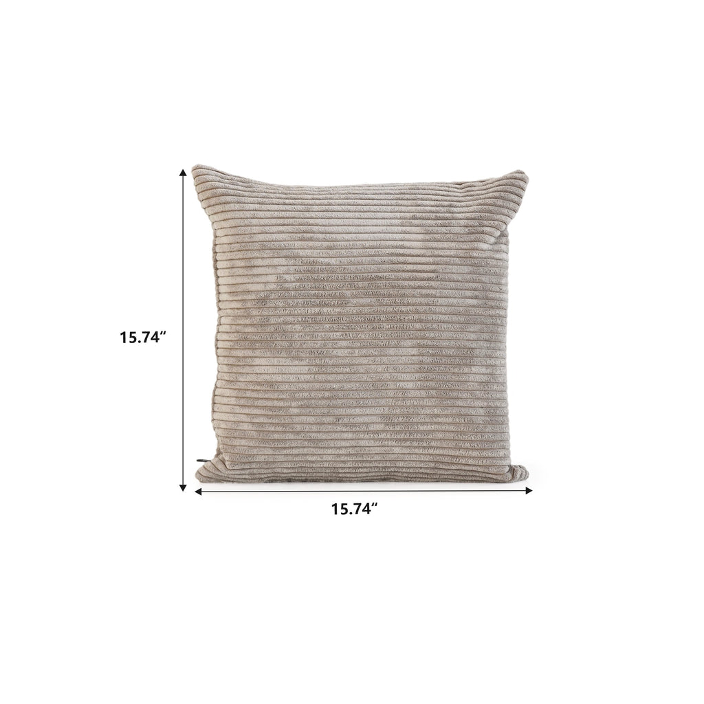 Brown small corduroy pillow with dimensions on a white background