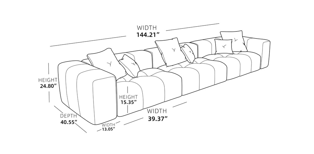 Modular Oversized Tufted 3-Seater in Black