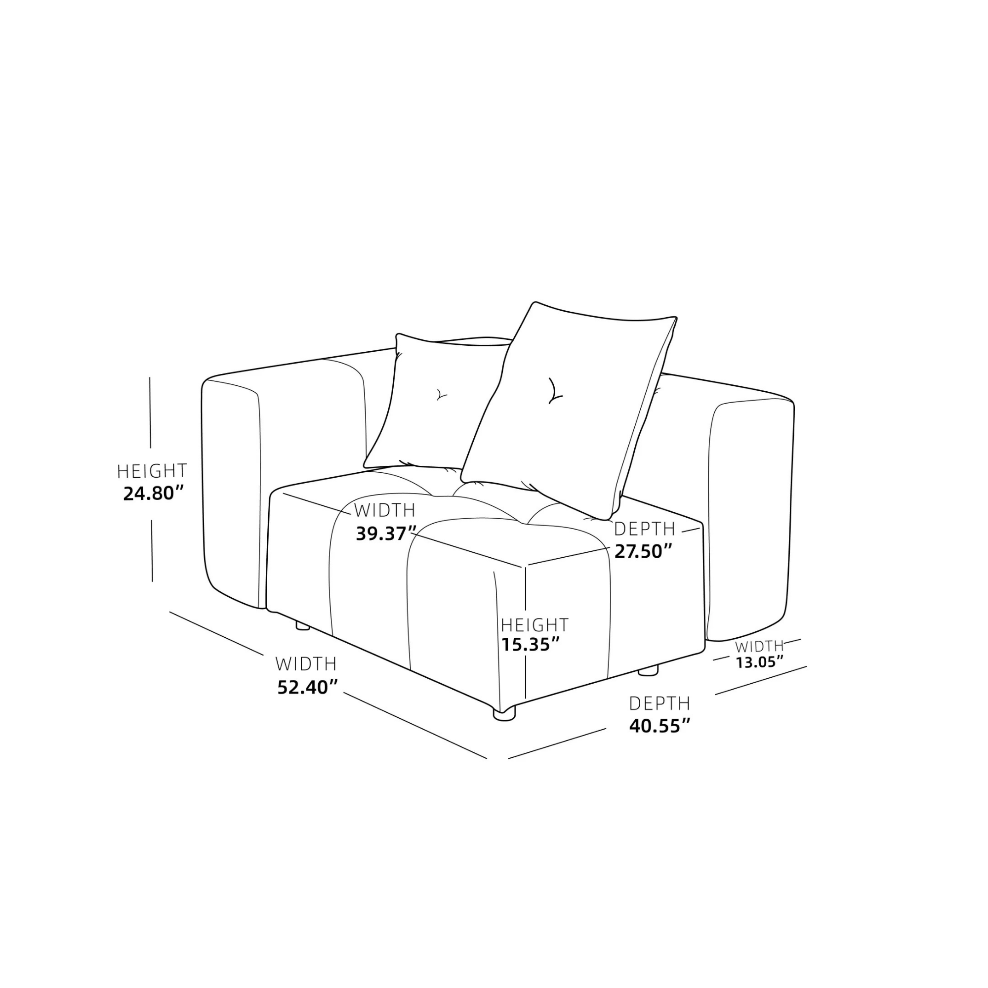 Modular Oversized Tufted End Chair - Right in White