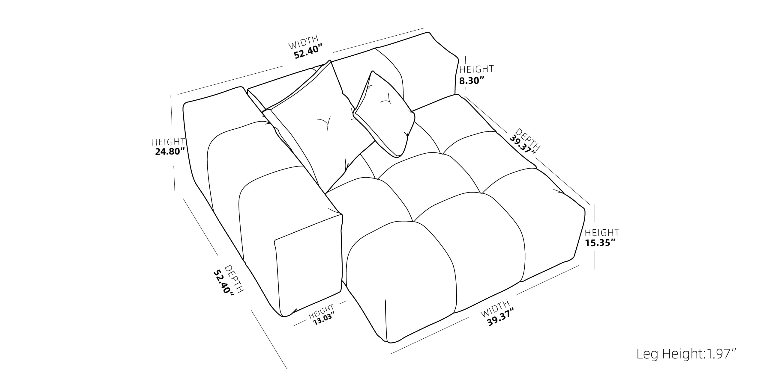 Image of dimensions for armrest seat Strata Modular collection