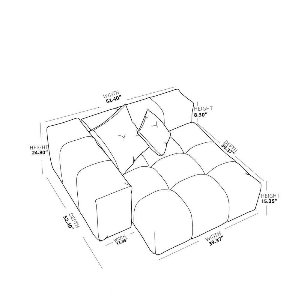 Modular Oversized Tufted Deep End Chair - Left in White