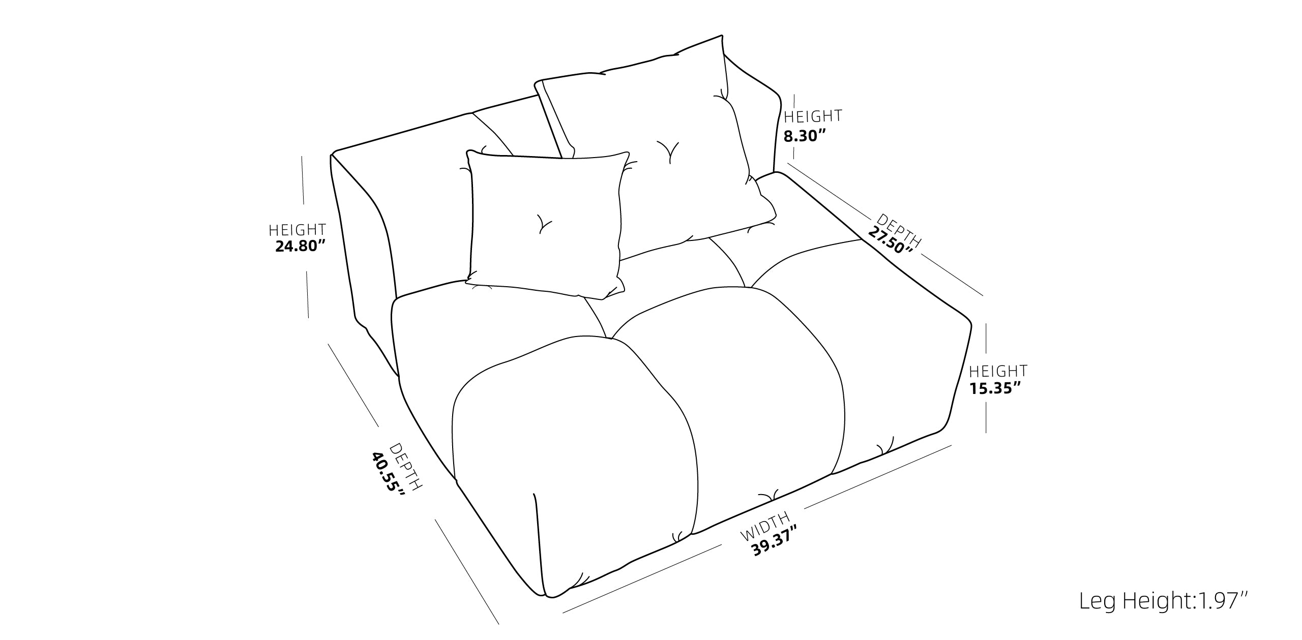 Image of dimensions for no armrest seat of Strata Modular collection