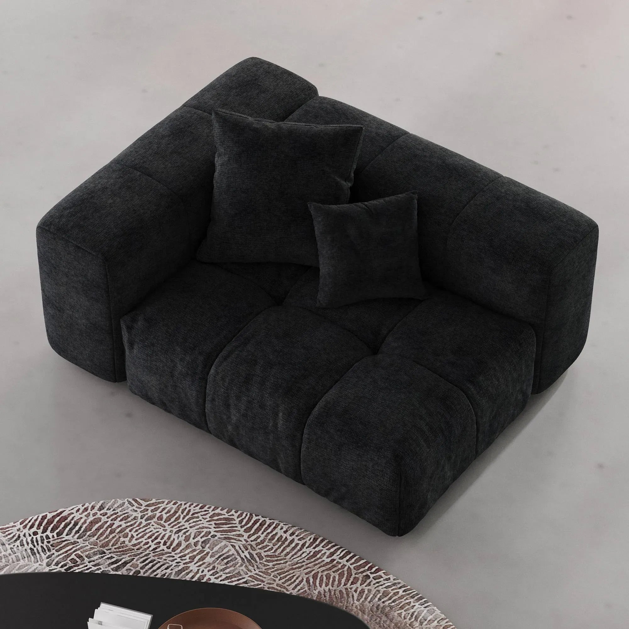Modular Oversized Tufted End Chair - Right in Black