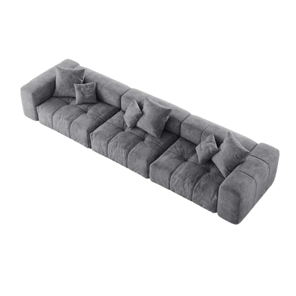 Gray modular 3-seat sofa with multiple cushions on a white background