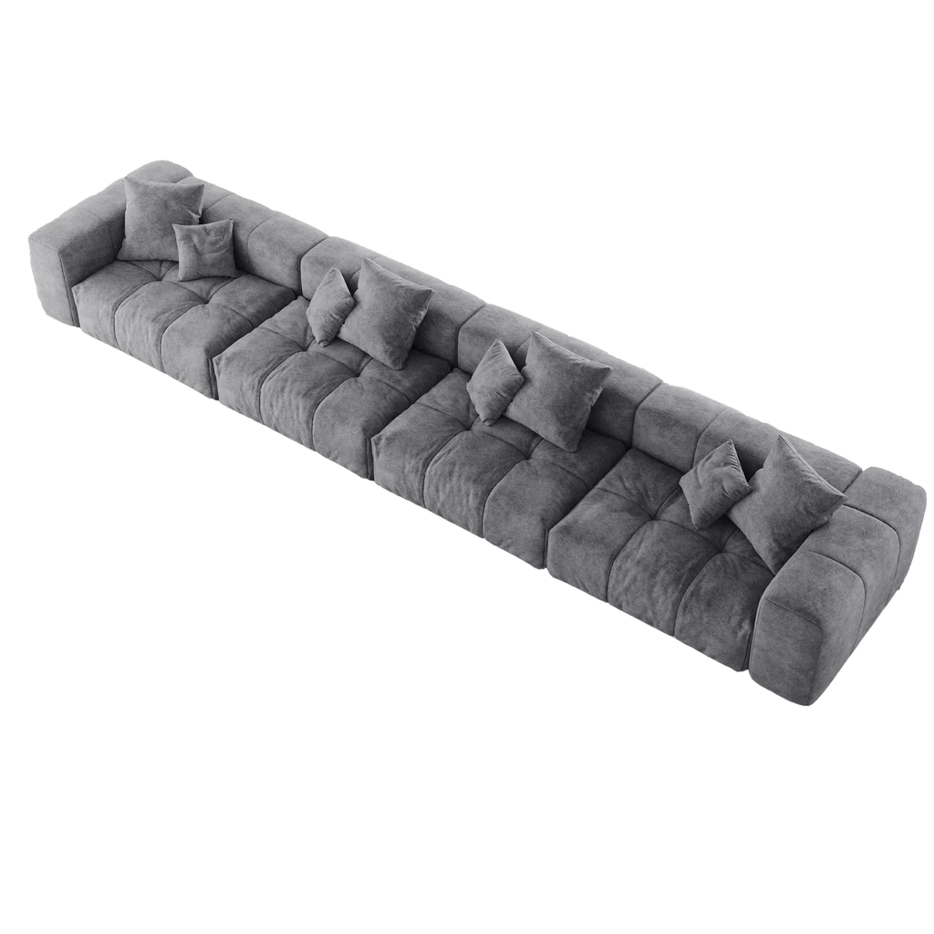 Gray 4-seat sectional sofa with multiple cushions on a white background