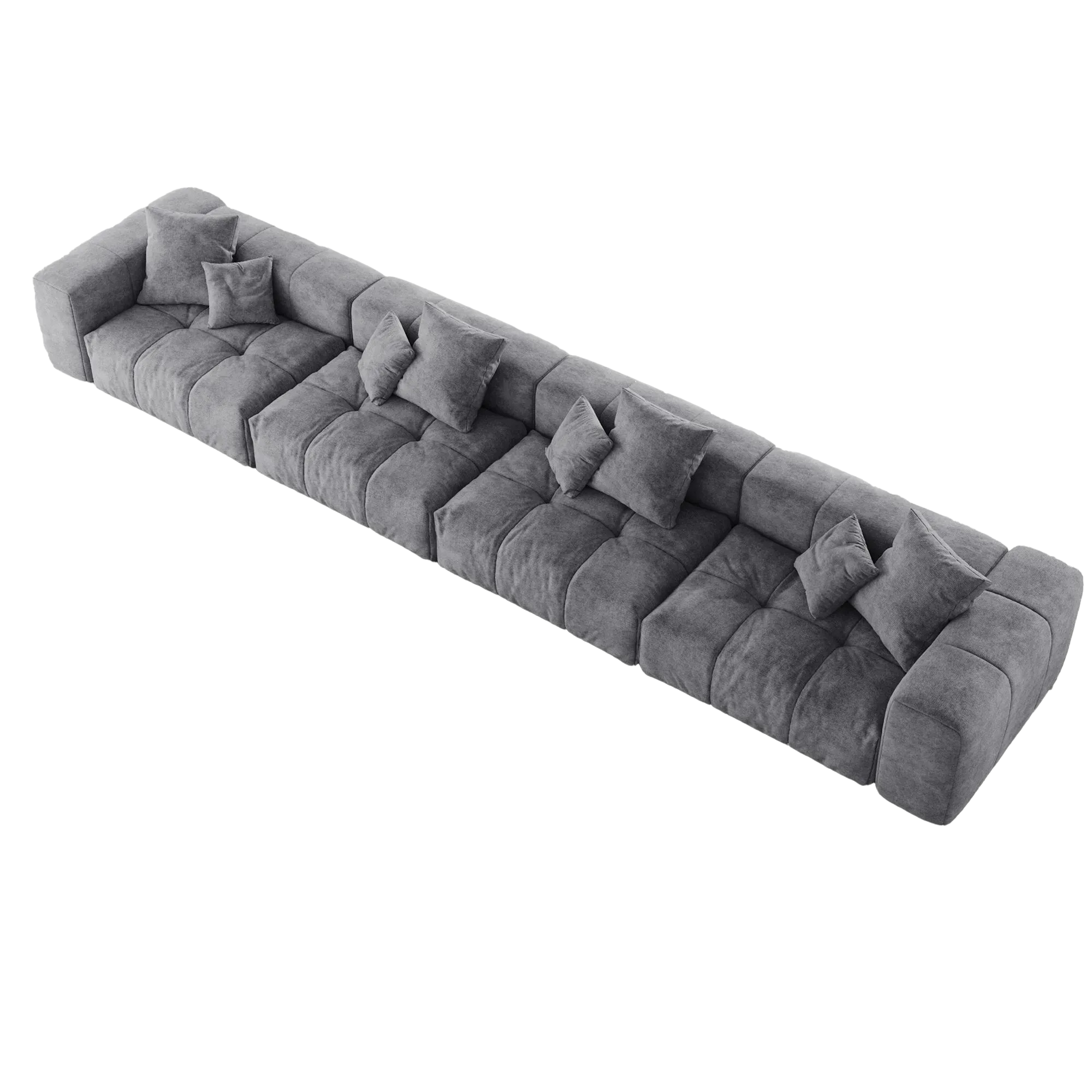 Gray 4-seat sectional sofa with multiple cushions on a white background