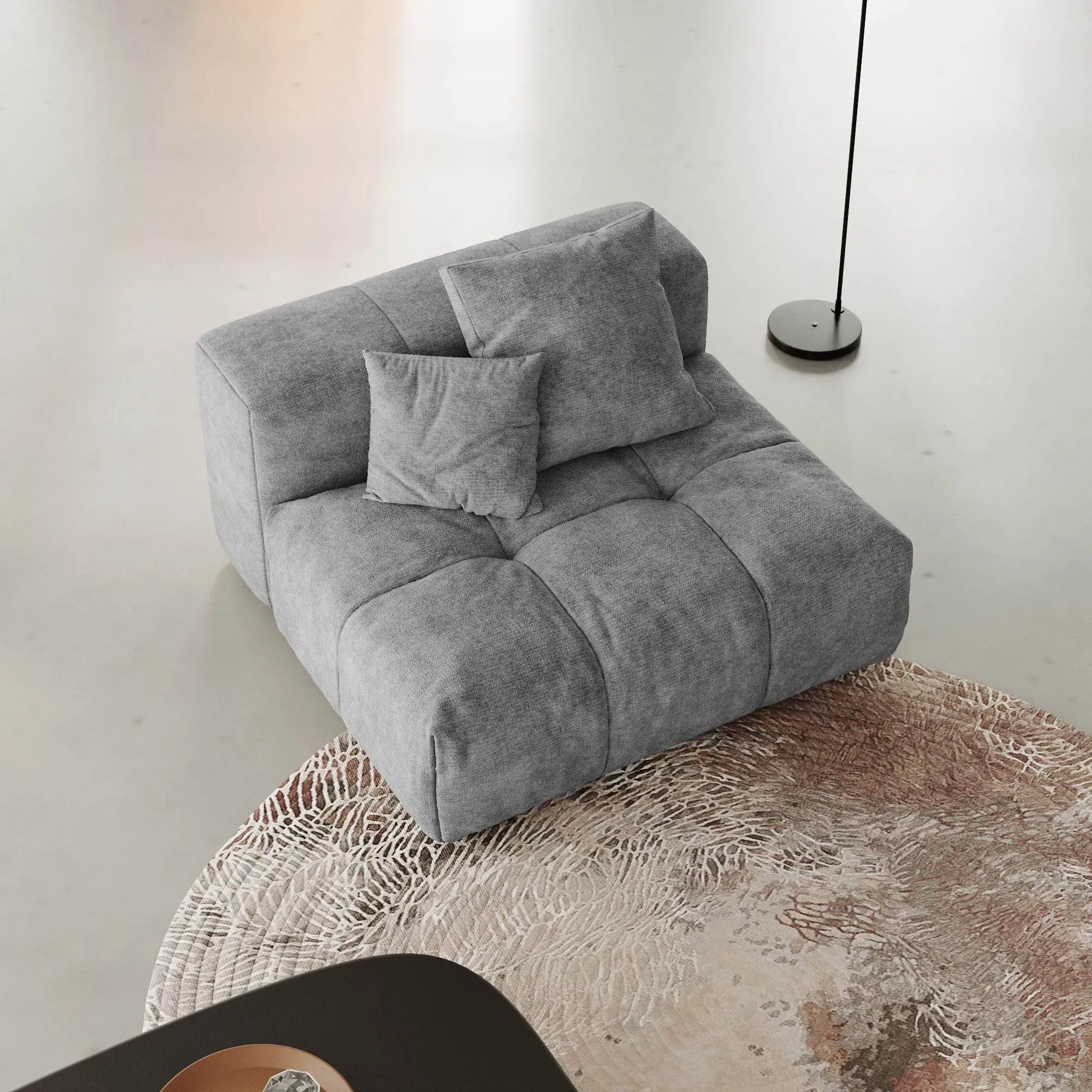 Modular Oversized Tufted Armless Chair in Gray