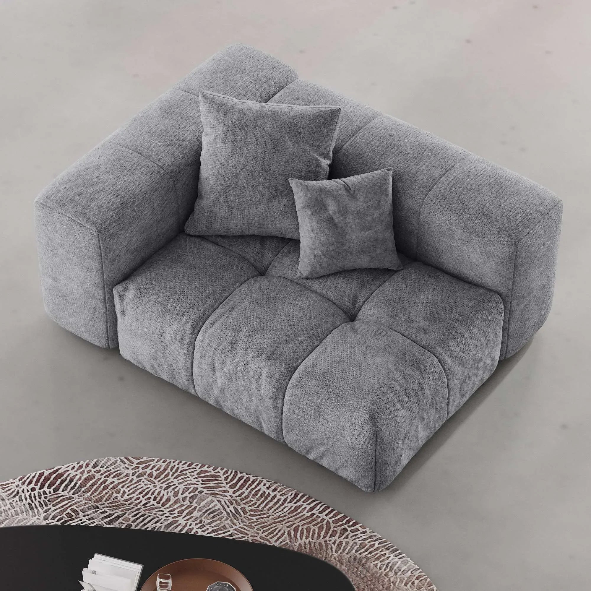 Modular Oversized Tufted End Chair - Right in Gray