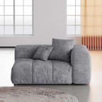 Gray linen left end chair with cushions in a modern living room setting