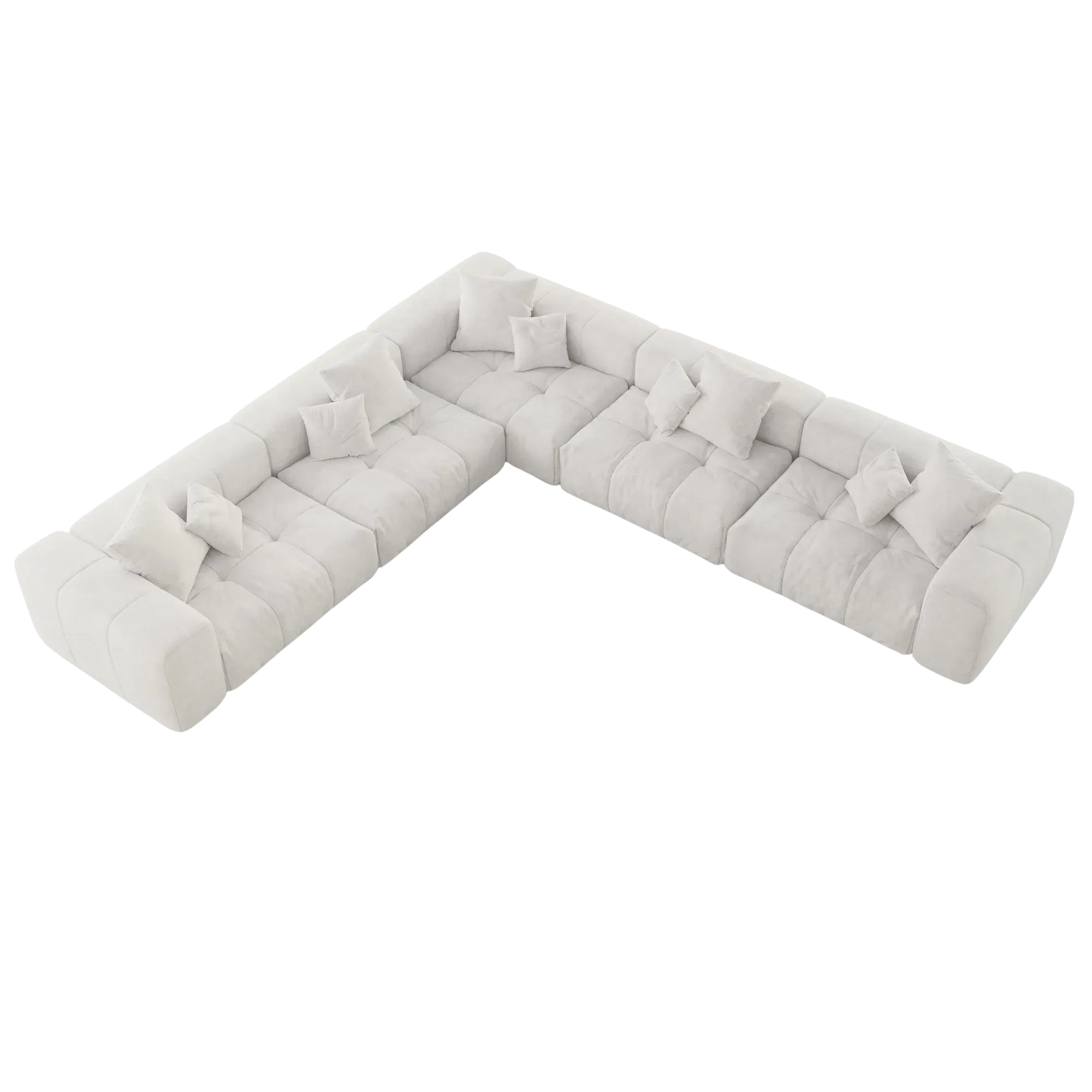 White V-shaped corner sectional sofa on a white background