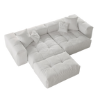 White loveseat sectional sofa with ottoman on a white background