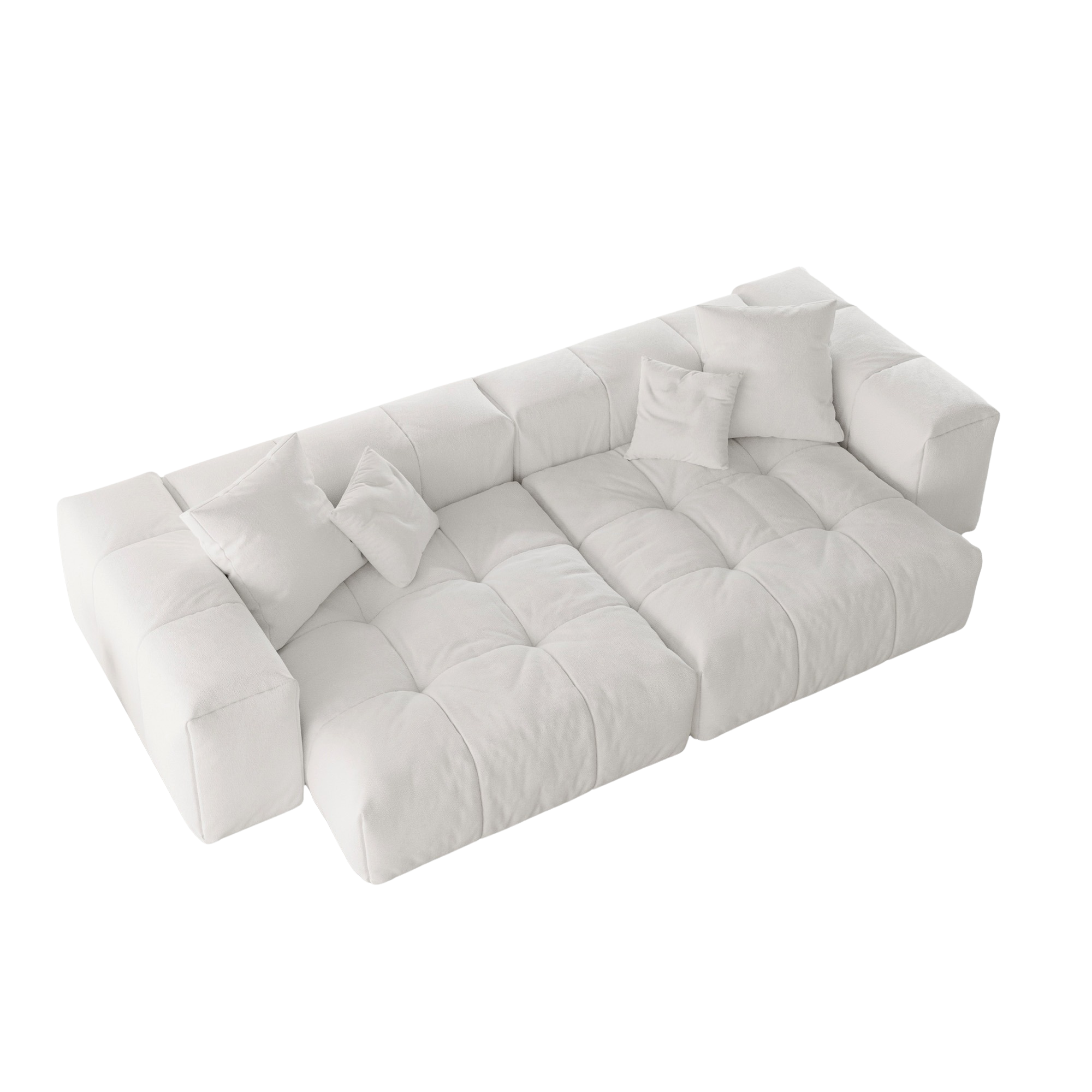 White loveseat sofa with tufted design on a white background