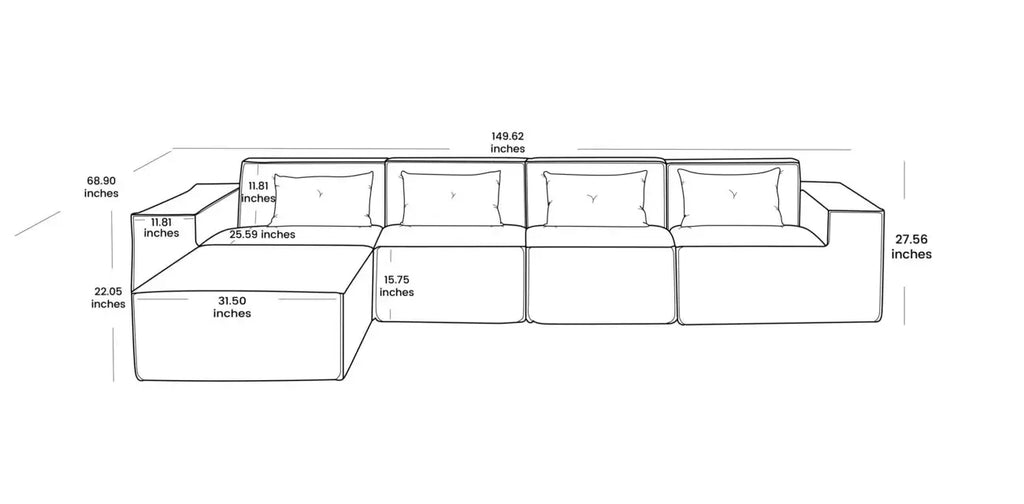 Modular All-Foam 4-Seater L-Shaped Sectional in Black