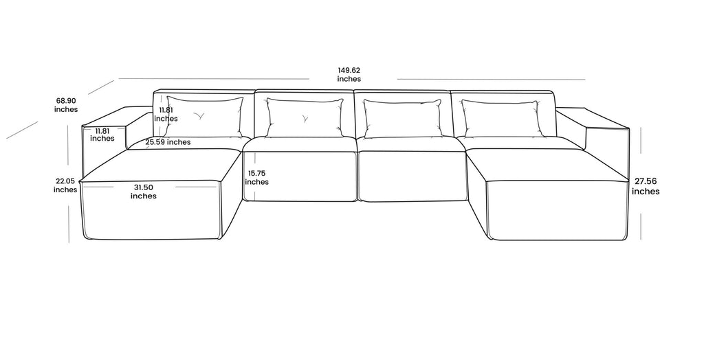 Modular All-Foam 4-Seater U-Shaped Sectional in Beige