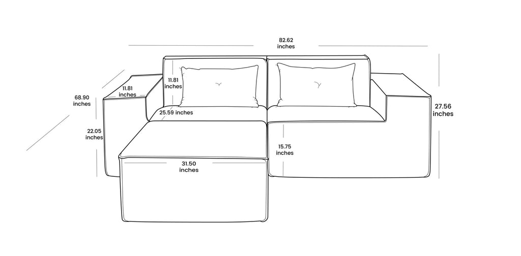 Modular All-Foam 2-Seater Sectional in Beige