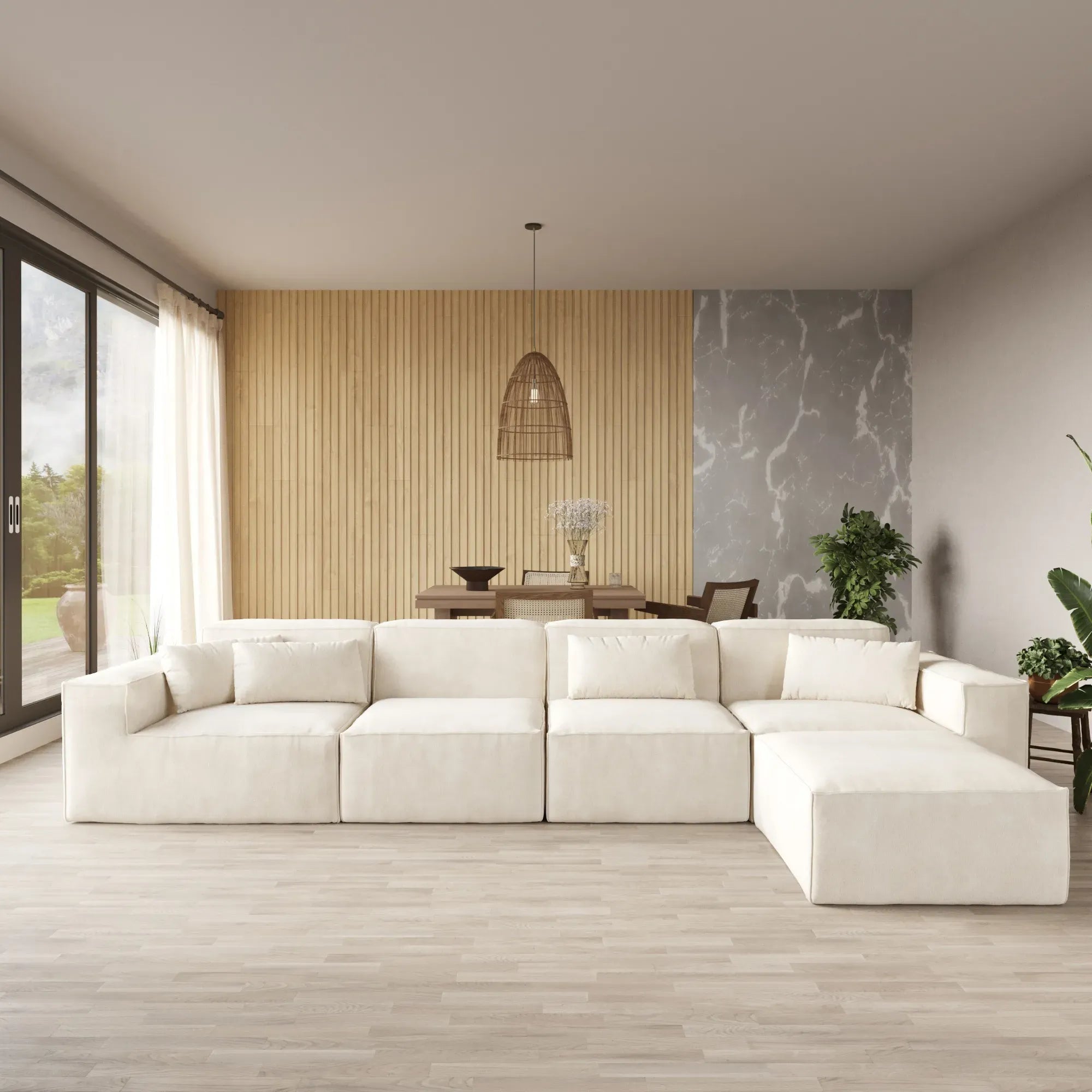 5-Seater Modular L-Shaped Sectional with Chaise in Plush Velvet