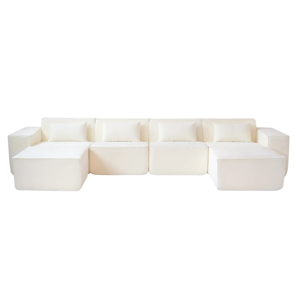 6-Seater Modular U-Shaped Sectional with Double Chaise in Plush Velvet