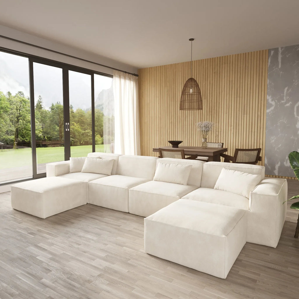 6-Seater Modular U-Shaped Sectional with Double Chaise in Plush Velvet