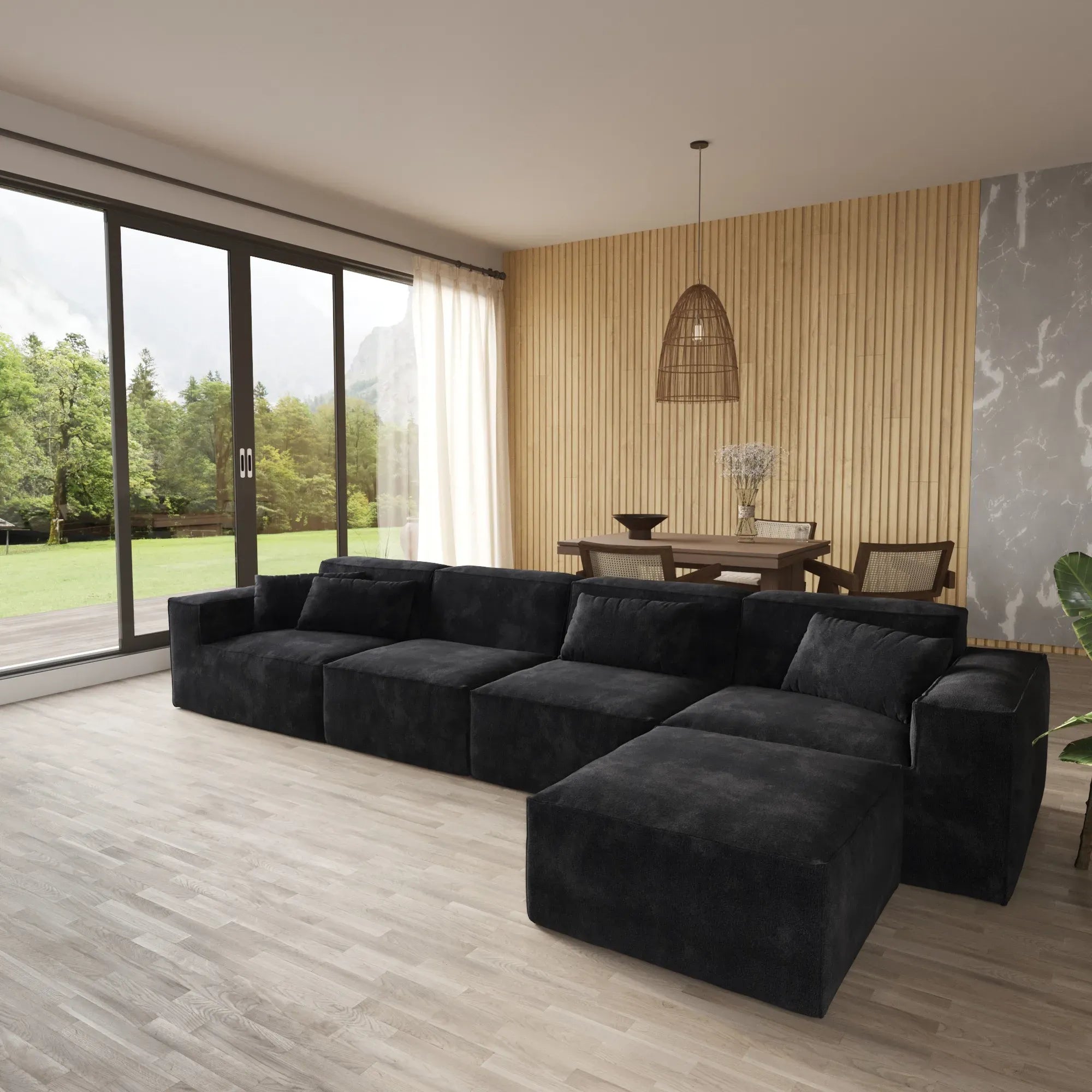 5-Seater Modular L-Shaped Sectional with Chaise in Plush Velvet