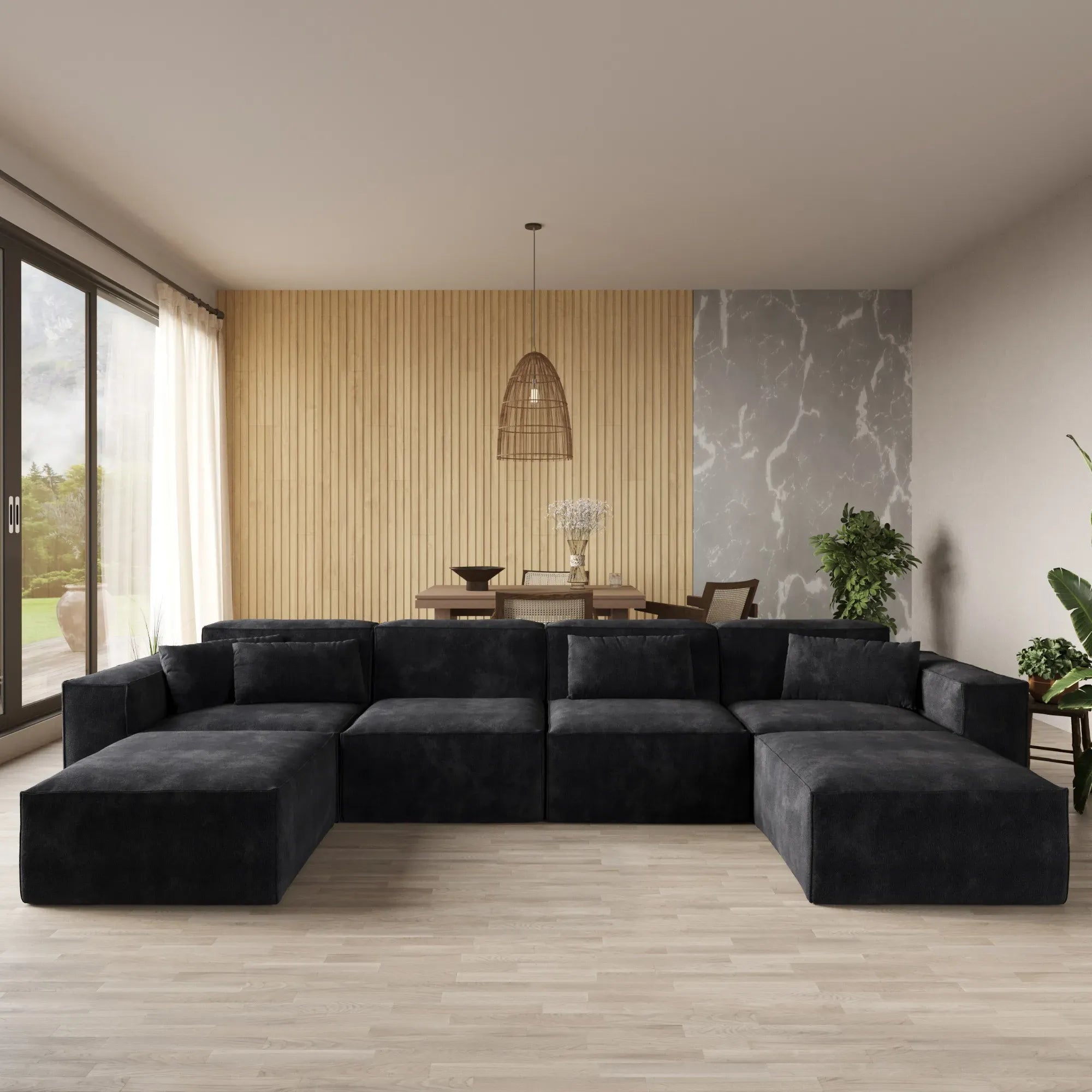 6-Seater Modular U-Shaped Sectional with Double Chaise in Plush Velvet