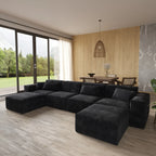 6-Seater Modular U-Shaped Sectional with Double Chaise in Plush Velvet