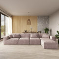 Brown boneless cloud velvet 4-seater modular L-sectional, low-profile design.