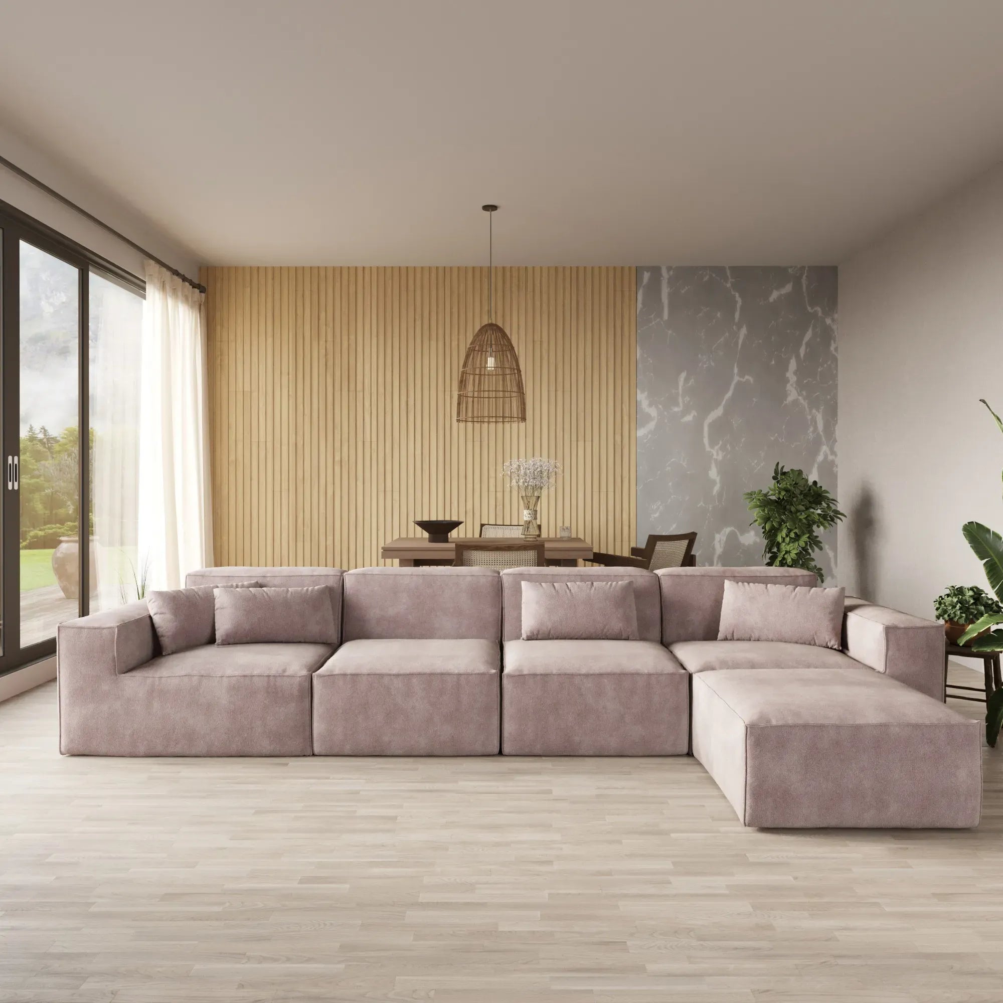 5-Seater Modular L-Shaped Sectional with Chaise in Plush Velvet