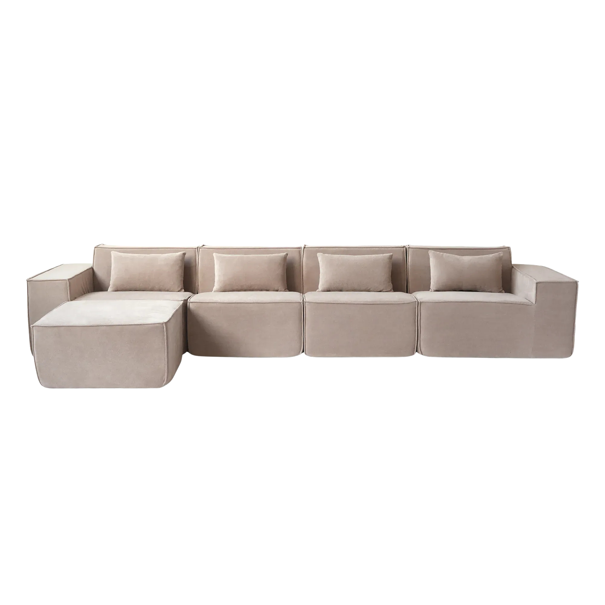 5-Seater Modular L-Shaped Sectional with Chaise in Plush Velvet