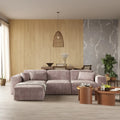 Brown boneless cloud velvet 3-seater L-shaped sectional with low-profile design.