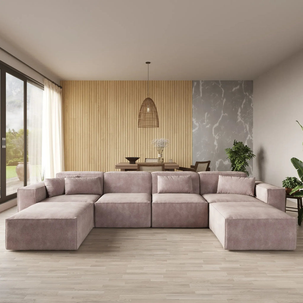 6-Seater Modular U-Shaped Sectional with Double Chaise in Plush Velvet