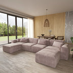 6-Seater Modular U-Shaped Sectional with Double Chaise in Plush Velvet
