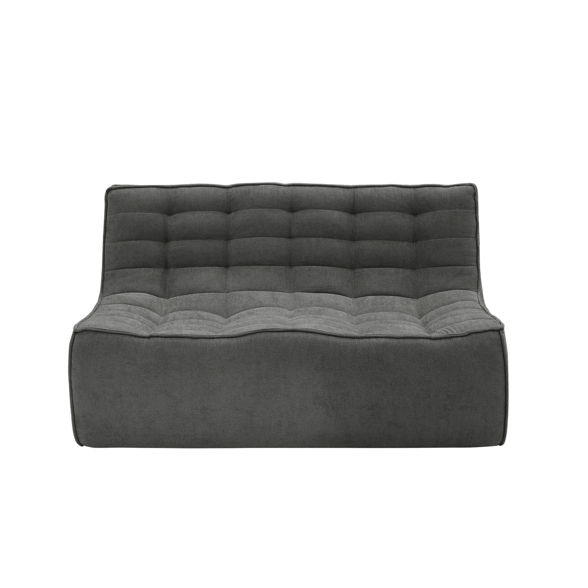 Gray tufted sofa on a white background