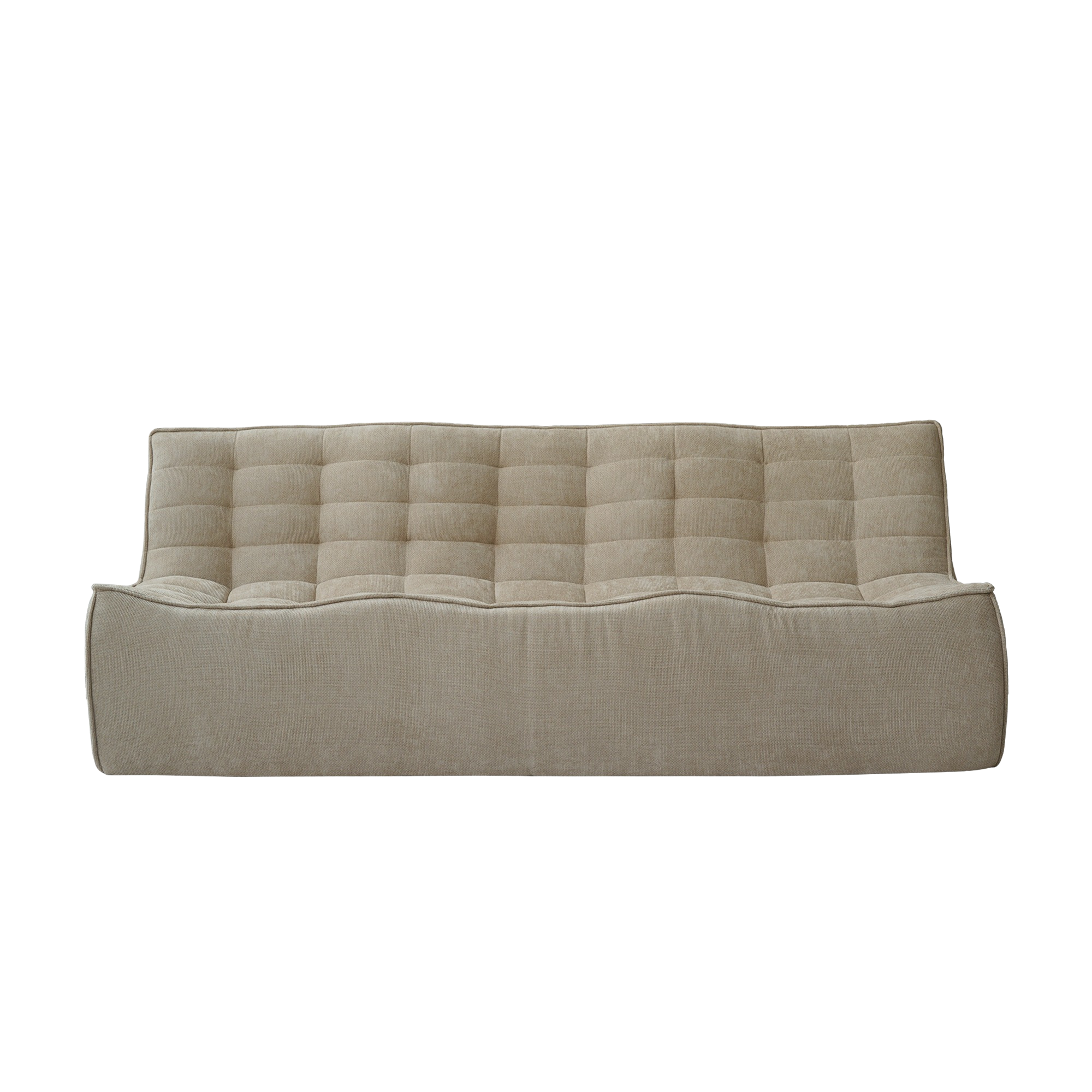 Beige tufted floor waffle sofa on a white background