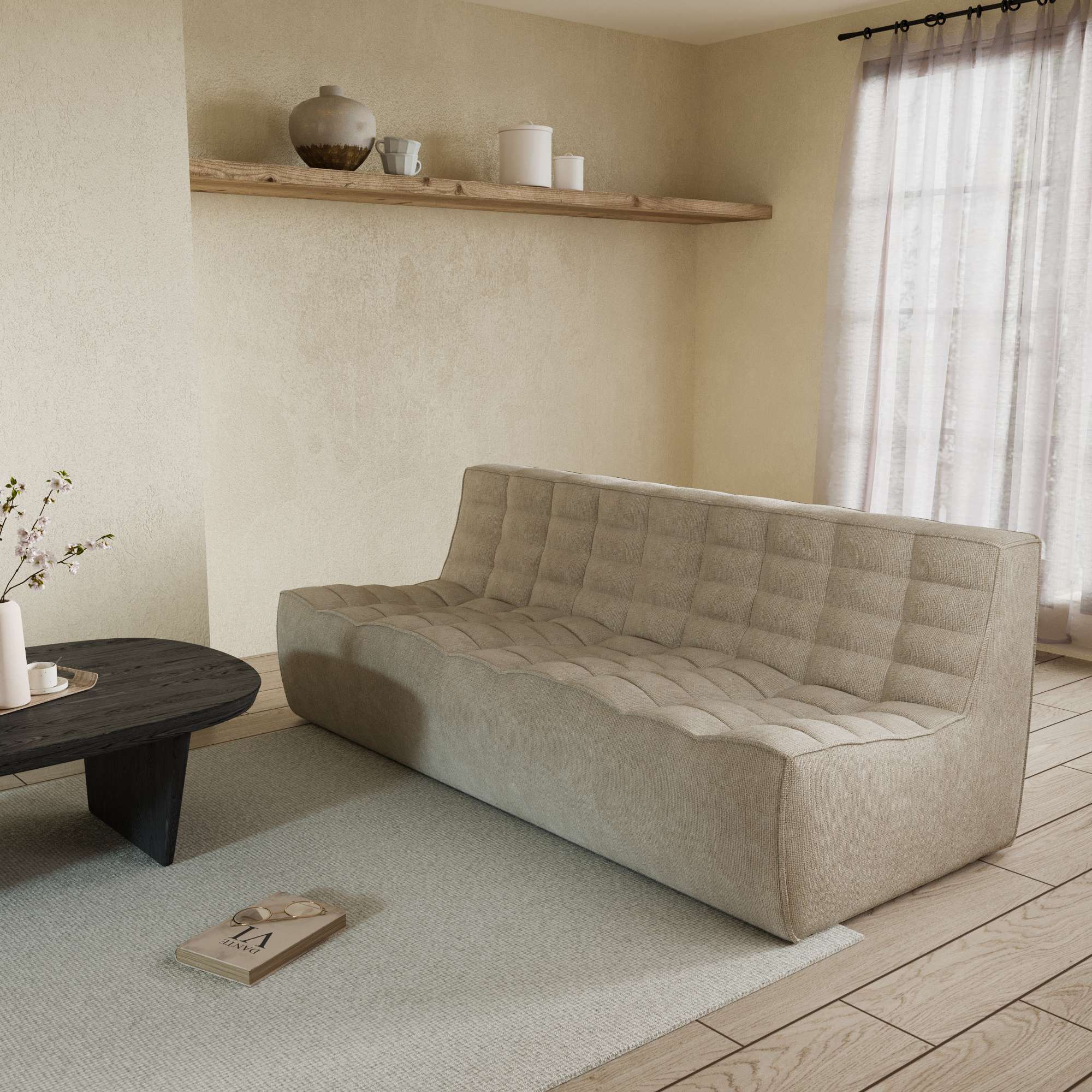 Khaki waffle floor sofa in a living room