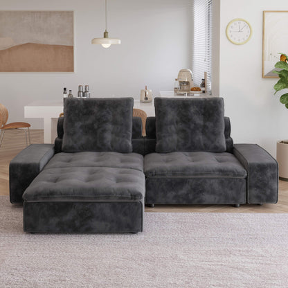 Chaise Lounge Loveseat Matt Velvet Sectional Sofa with Adjustable Backrest, Anti-scratch and Water-proof Fabric| Brouillard