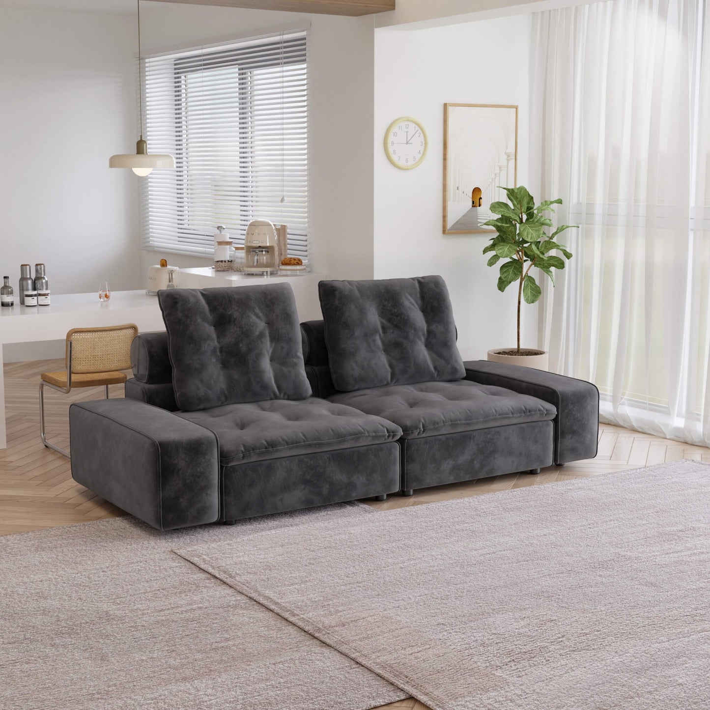 Loveseat Matt Velvet Sectional Sofa with Adjustable Backrest, Anti-scratch and Water-proof Fabric| Brouillard