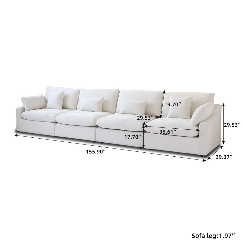 Modular Washable Slope Arm 4-Seater in White
