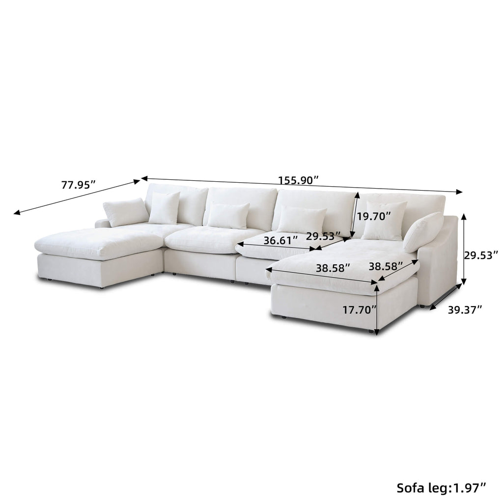 Modular Washable Slope Arm 4-Seater U-Shaped Sectional in Light Gray