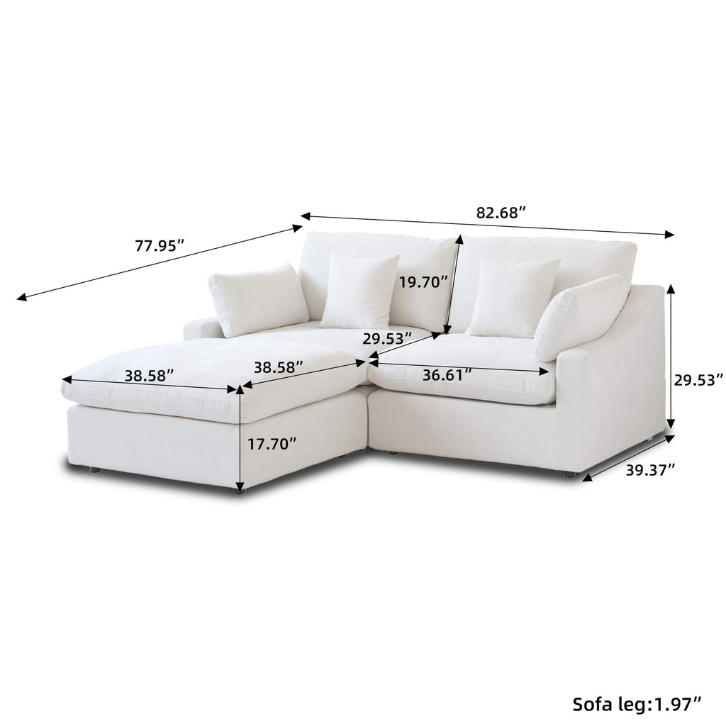 Modular Washable Slope Arm 2-Seater Sectional in White