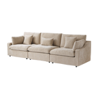Beige sofa with cushions on a white background
