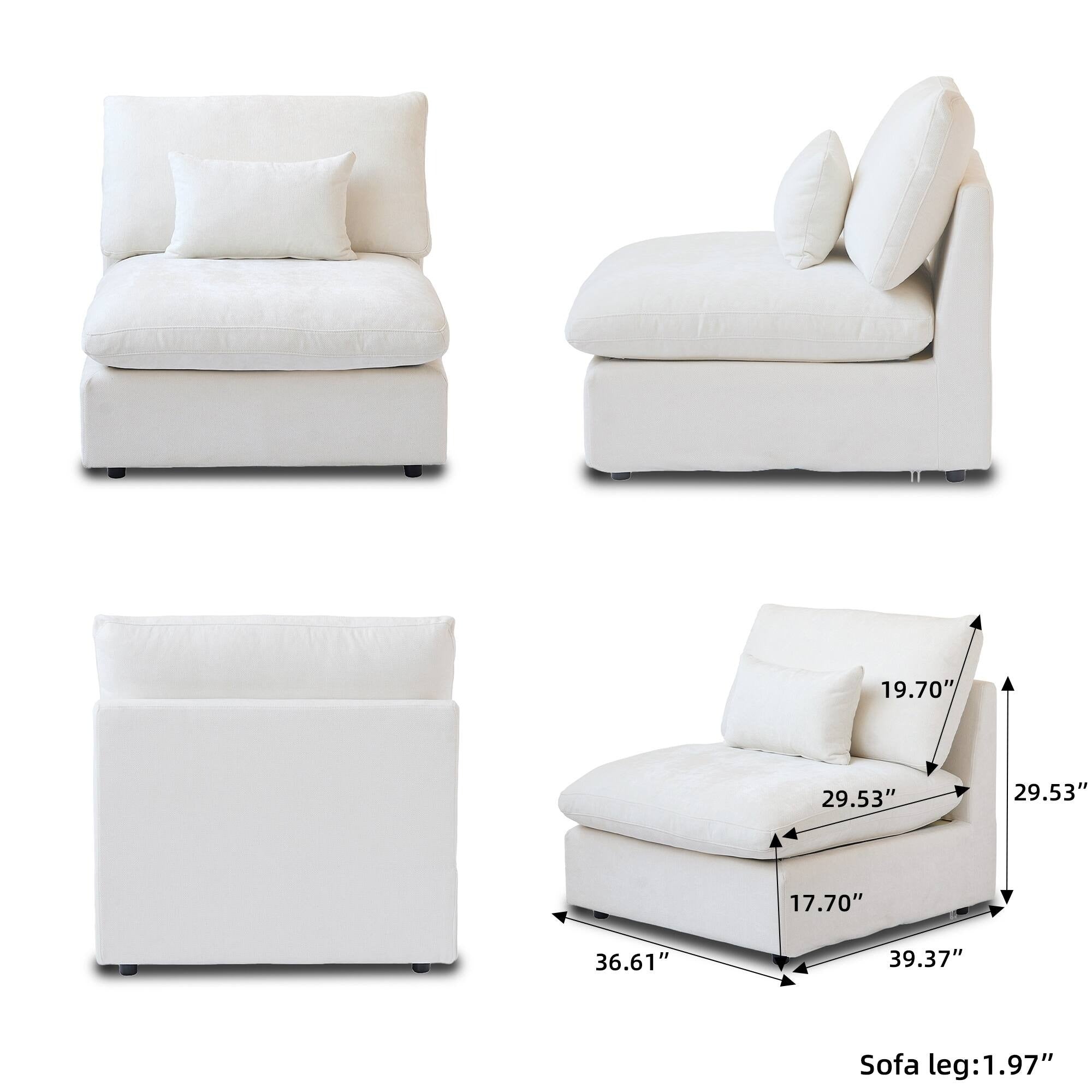 Modular Washable Armless Chair in White