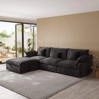 Black linen-cotton 3-seater with chaise with slope arms and washable covers.