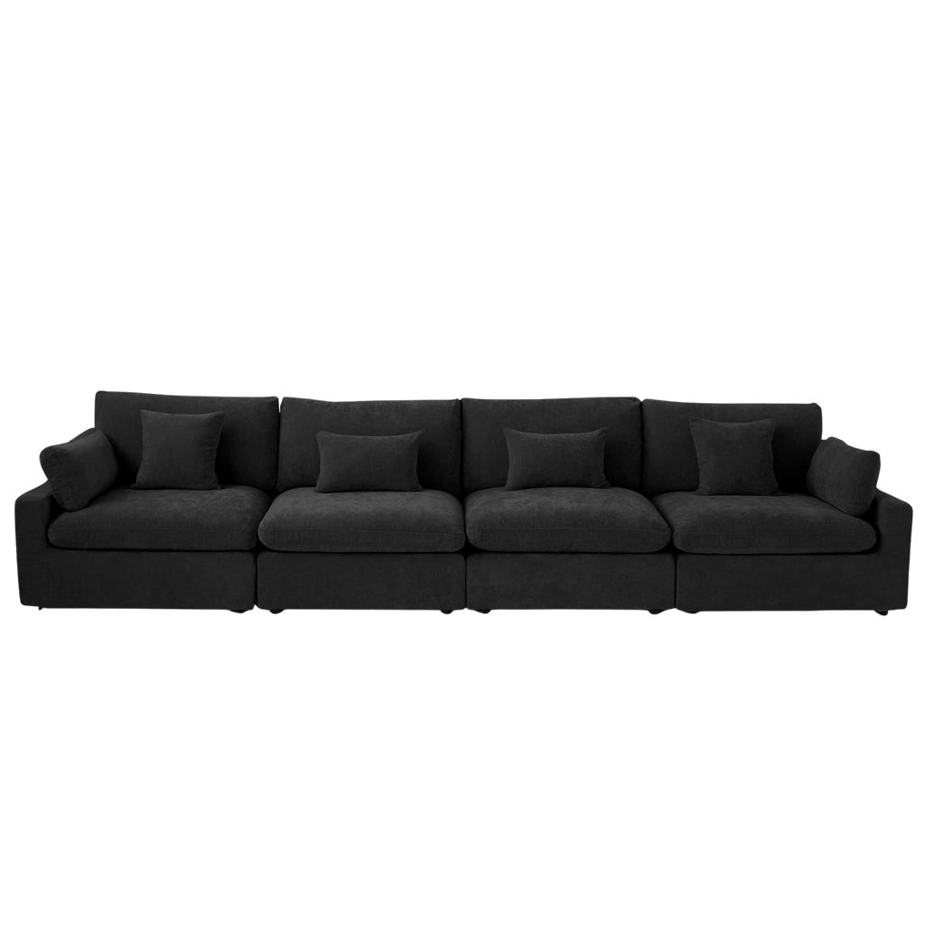 Black sectional 4-seater sofa on a white background