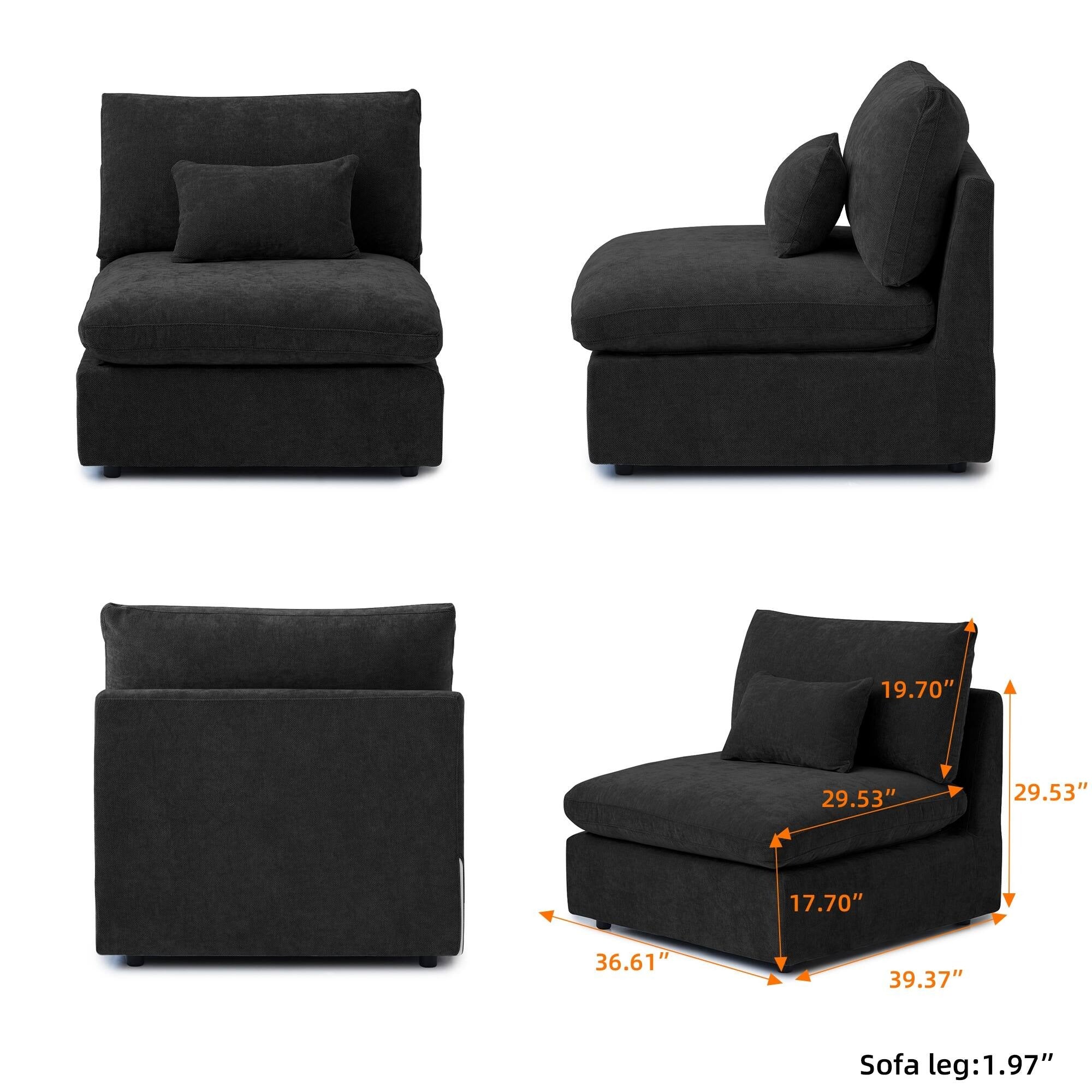 Modular Washable Armless Chair in Black