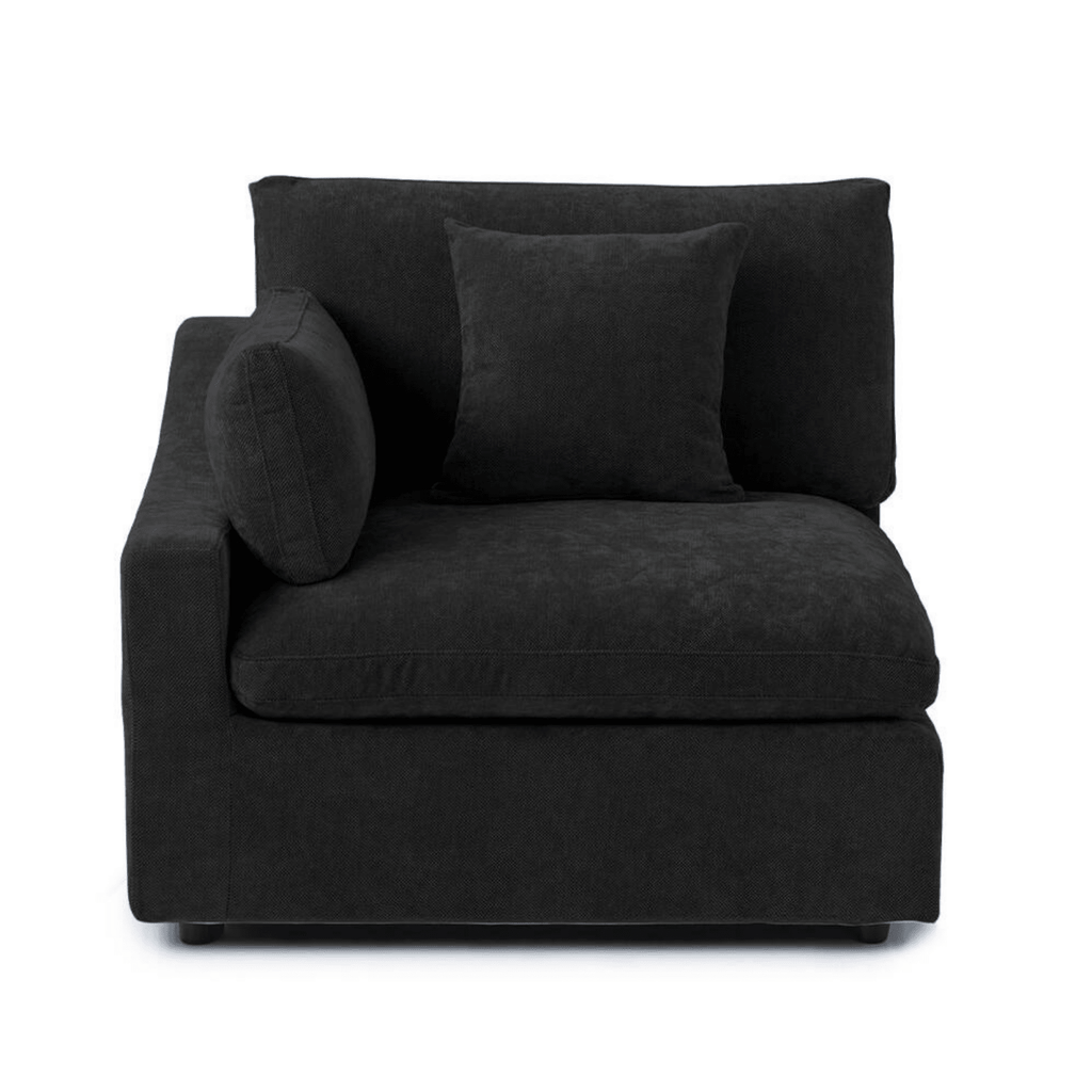 Black linen-cotton washable modular chair with slope arm - right.