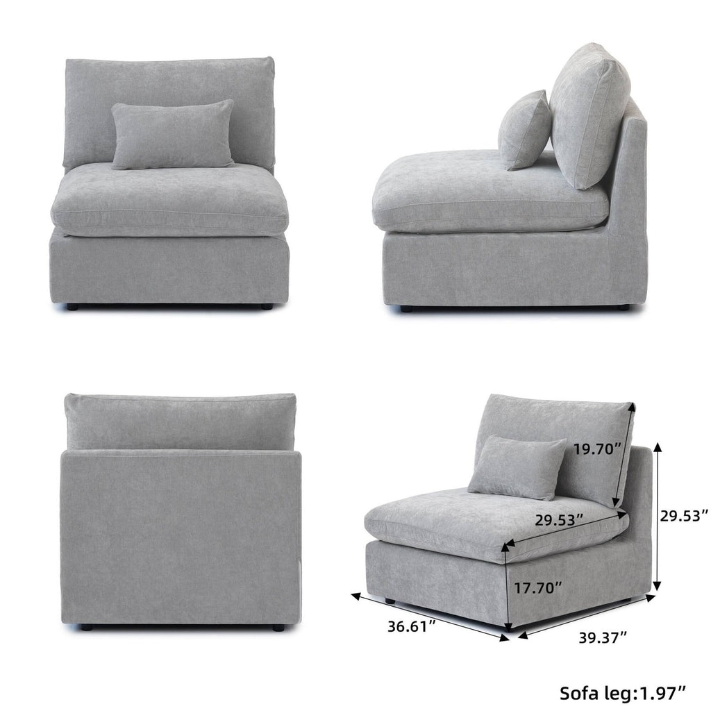 Dimensions of a linen-cotton armless modular chair.
