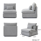 Dimensions of a linen-cotton armless modular chair.