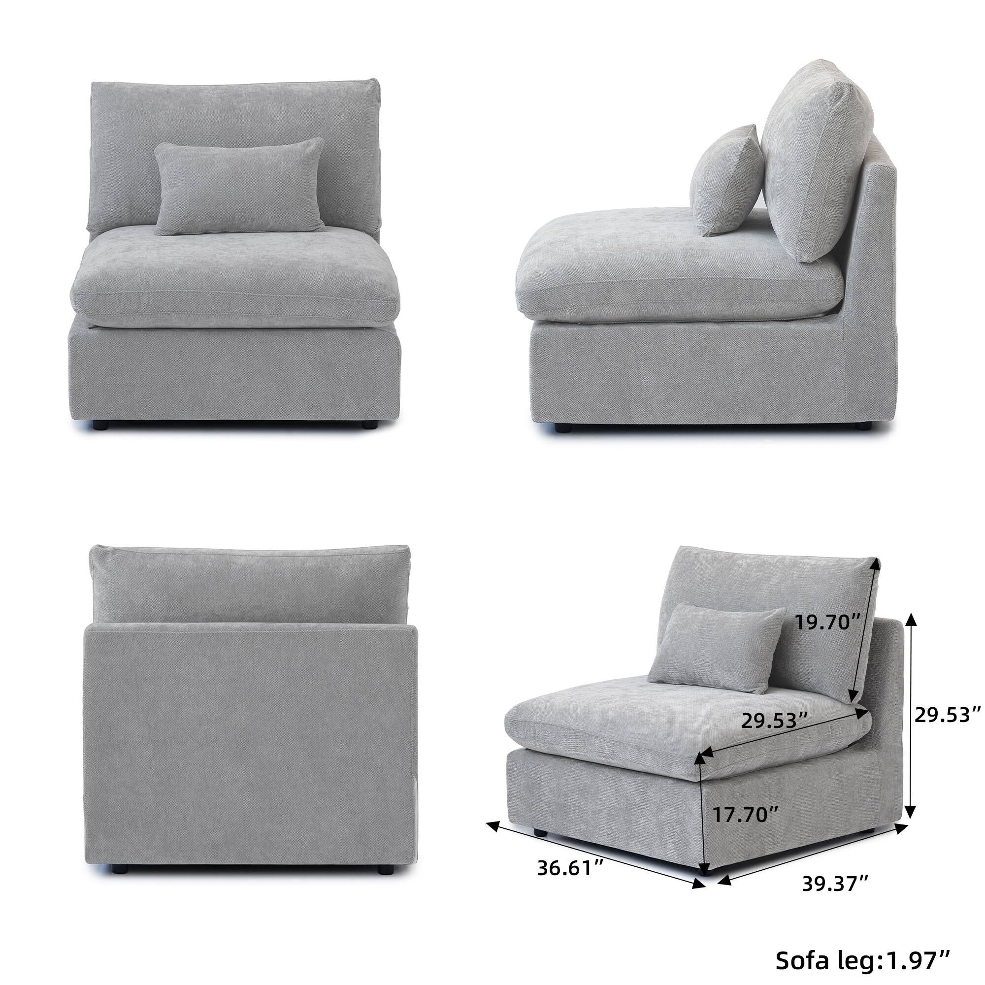Modular Washable Armless Chair in Light Gray