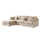 Khaki L-shaped sectional sofa with chaise on a white background
