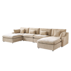Khaki U-shaped sectional sofa on a white background